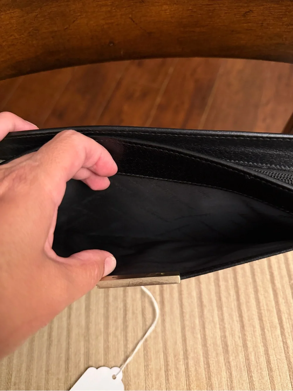 Authentic Salvatore Ferragamo Black Leather Clutch with Wrist Strap